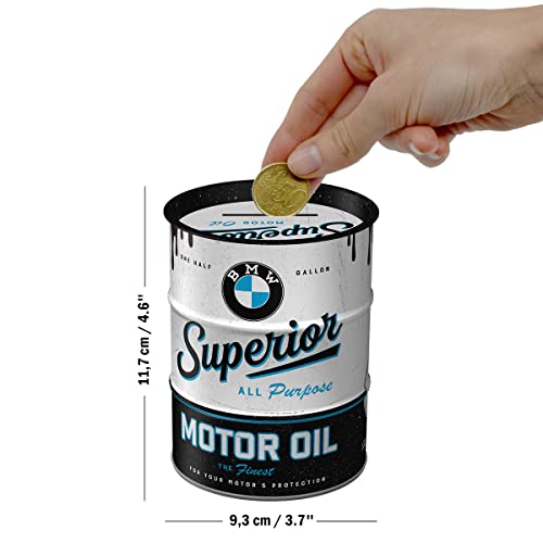 Nostalgic-Art Retro Money Box Oil Barrel, 20.3 Oz, Bmw – Superior Motor Oil – Gift Idea For Car Accessories Fans, Metal Piggy Bank, Vintage Tin Moneybank #TOP1