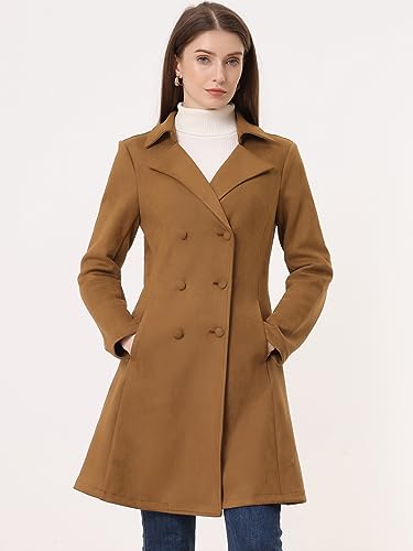 Allegra K Women's Double Breasted Notched Lapel Winter Elegant Long Coat Brown L - Image 3