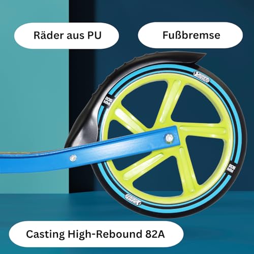 Best Sporting Scooter Erwachsene I klappbarer Roller mit St&auml;nder I blau - gr&uuml;n I hochwertiger City-Roller f&uuml;r Erwachsene I Tretroller mit Rollengr&ouml;&szlig;e 205 mm I ergonomischer Lenker