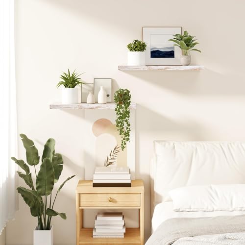 Image of Vivelove Elm Wood Floating Shelf 24x8 inch Set of 2, Weathered White