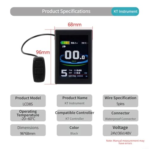 Panel KT LCD8S de 5 pines: optimiza tu bicicleta eléctrica de 36V con control total 5
