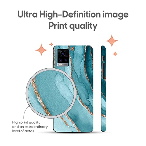 Image of COLORflow Back Cover Compatible with Vivo V20 | Beautiful Blue Marble Golden Stripes | Designer Printed Hard CASE Bumper Back Cover Compatible with Vivo V20