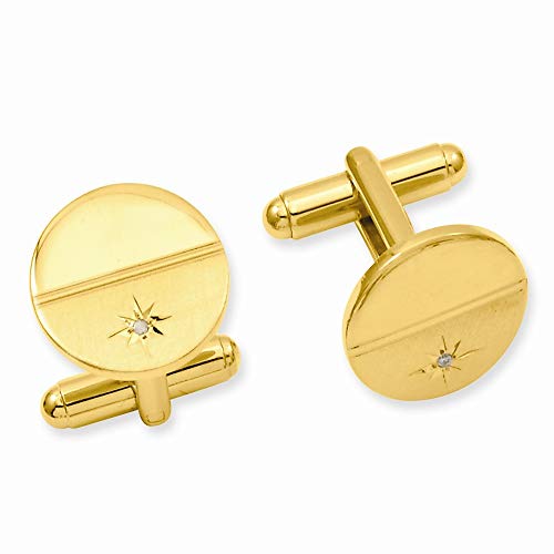 Gold Plated Solid Polished And Satin Engravable (Front Only) .01 Ct. Diamond Polished Florentined Cuff Links Measures 16X16Mm Wide Jewelry Gifts For Men #TOP16