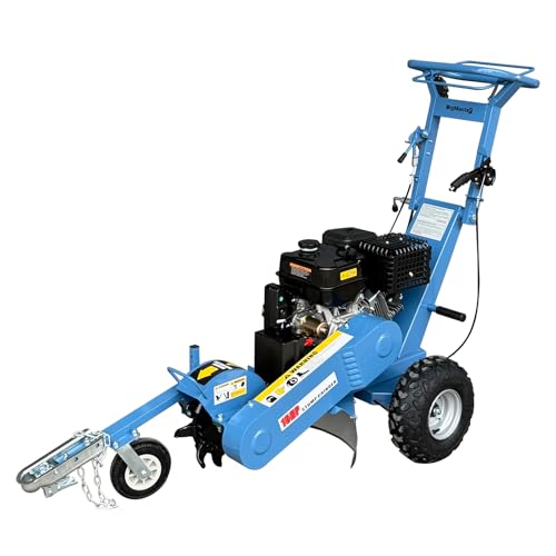 DIGMIGHT 420cc Gas Powered 15HP Commercial Stump Grinder - Tree Stump Remover with Electric Start, 12" Cutting Wheel, 9 Tungsten Teeth, Tow Bar & Disc Brake for Landscaping Forestry (Blue)