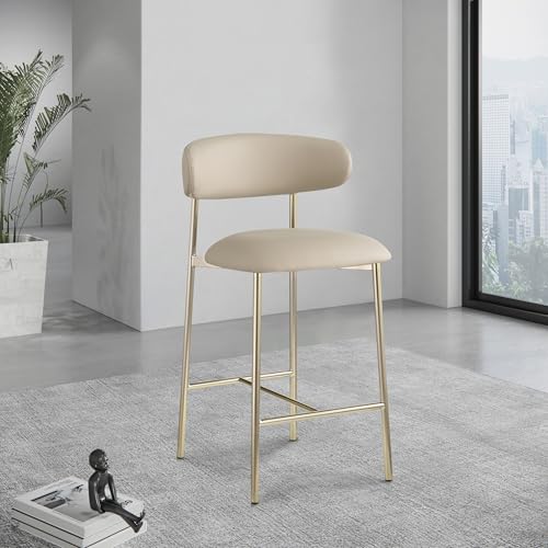 Meridian Furniture 995Taupe-C Lupita Collection Modern | Contemporary Counter Stool with Soft Taupe Vegan Leather, Brushed Gold Metal Frame, 20.5\" W x 19\" D x 36\" H, Taupe, Set of 2