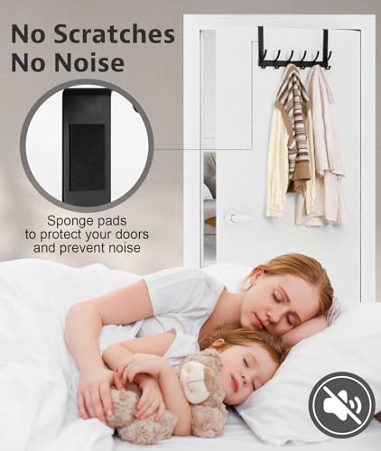 Optish Türhaken zum Einhängen, Türgarderobe zum Einhängen mit 12 Haken, Flexible Kleiderhaken Tür Patzsparende Türhakenleiste für Badezimmer für Handtüchern und Hüten(1 Pack, Schwarz)
