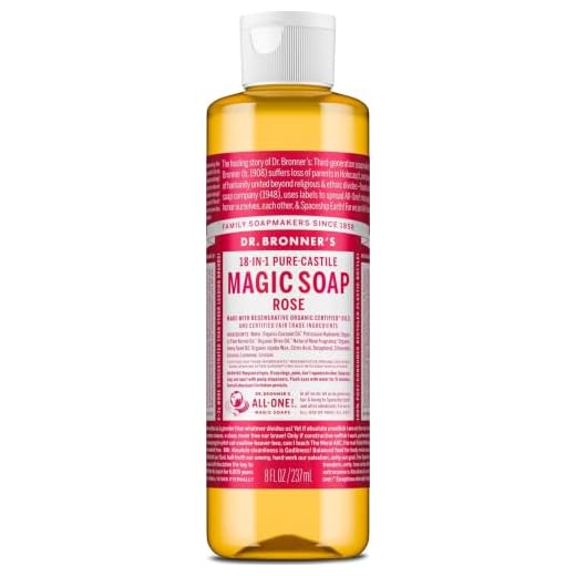 Dr. Bronner's - Pure-Castile Liquid Soap (Rose, 8 ounce) - Made with Organic Oils, 18-in-1 Uses: Face, Body, Hair, Laundry, Pets and Dishes, Concentrated, Vegan, Non-GMO