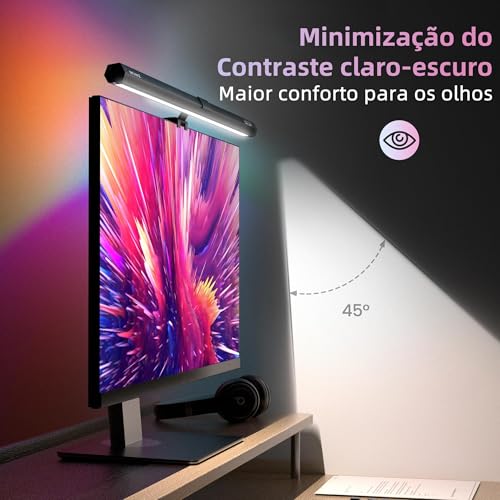 Light Bar, Preto, RGB Lightbar, Light Bar Monitor com Tres temperaturas de cor 15 cores modo, Luz Mo