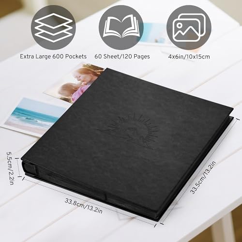 DazSpirit Fotoalbum 10x15 600 Fotos, Einsteckalbum mit Lederhülle & eleganter Prägung, Großes klassisches Fotobuch zum Einkleben für Hochzeit, Jubiläum, Baby und Familie