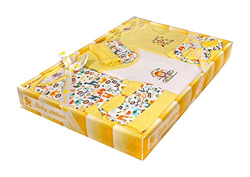 Image of Baby Station 13 Pcs Cotton Gift Set for New Born Baby /Infants| Baby Shower Giftpack | Unisex Gift Set | Baby Boys | Baby Girls (Pack of 13, Yellow)