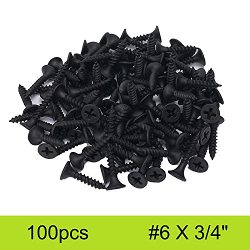 Amlhna BD-0015 US #6 X 3/4 Inch Wood Screws 100Pcs Black Flat Phillips Screws Self Tapping Wood Screws Carbon Steel Assorted Drywall Screws thumb #4