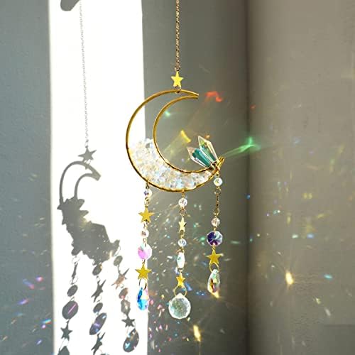 Artilady Crystal Window Suncatcher - Sun Catchers Crystal Ball Moon Dream Catcher with Opal Crystal Rainbow Maker Garden Indoor Outdoor Tree Decorations for Mom from Daughter