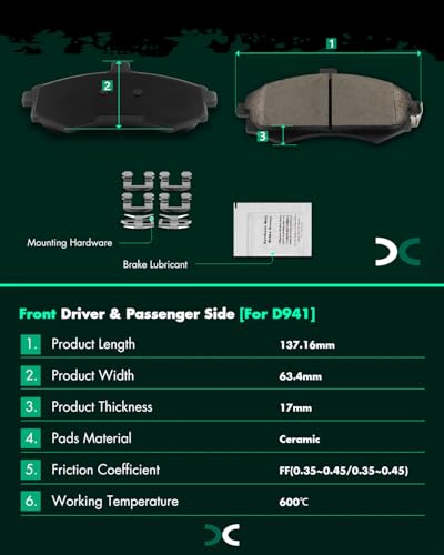Image of SCITOO D941-7843 Disc Brake Pads Sets Front Ceramic Brake Pads w /Hardware | 2002-2005 For Hyundai For Elantra 2.0L