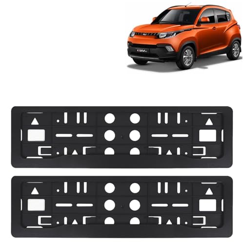 Image of KINGSWAY KUV 100 Car Number Plate Frames for All 2016 to 2021 Models of Mahindra Car Registration Plate Holders, Black Licence Plate Covers (Front and Rear), Universal Size 51.5 x 14.5 cm