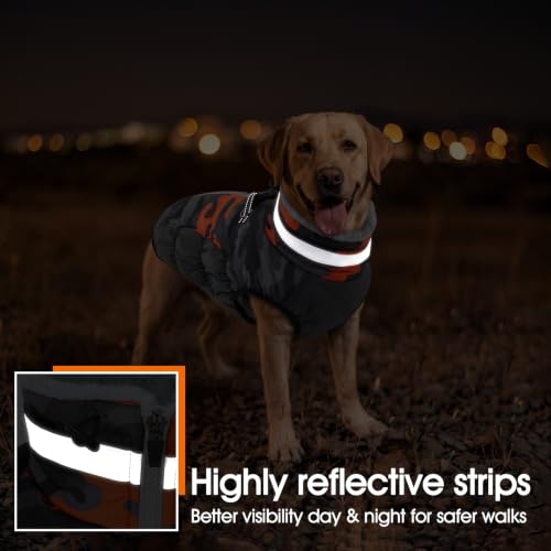 Image of Lelepet Dog Winter Coat with Harness, Waterproof Reflective Camo Jacket