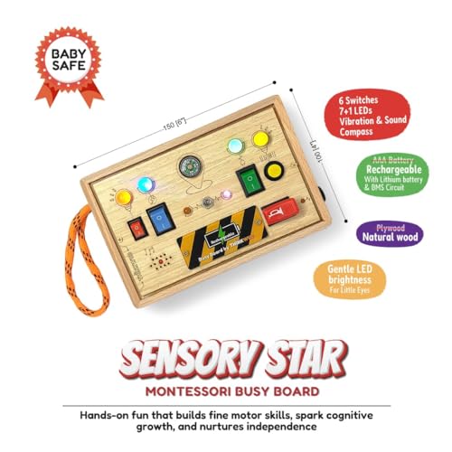 Image of Sensory Star (Buzzer) Rechargeable | Montessori Busy Board by Thinkwud, BIS Certified, Educational Busyboard Toy for Toddlers Kids 1-6Years, Fine Motor Skills, Screen-Free Travel Toy, Birthday Gift