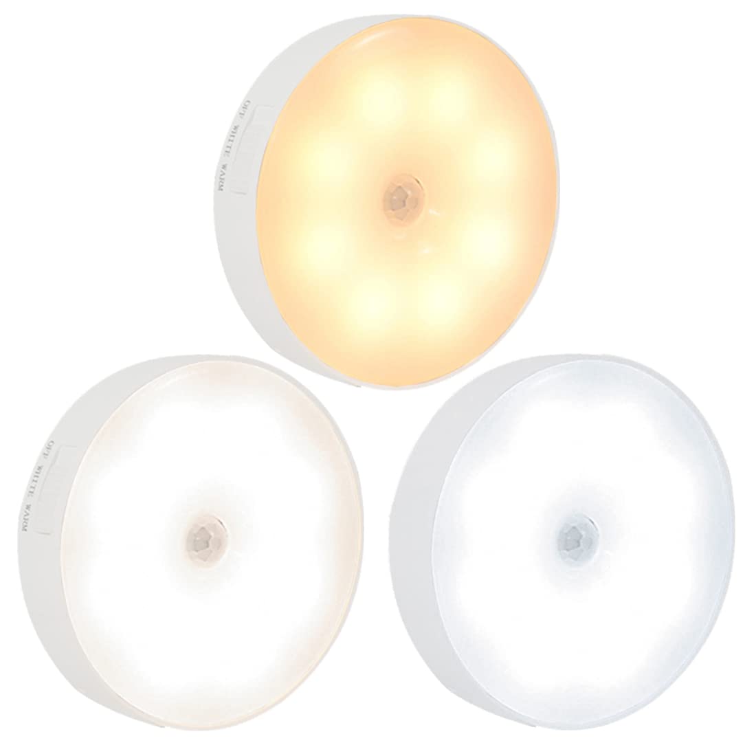 BODYA 3 Pack 8 LED Switch Control Smart LED Night Light Rechargeable Battery Powered Led Night Lights with USB Cable for Stairs Living Room Bathroom Corridors Closet Kitchen Under Cabinets