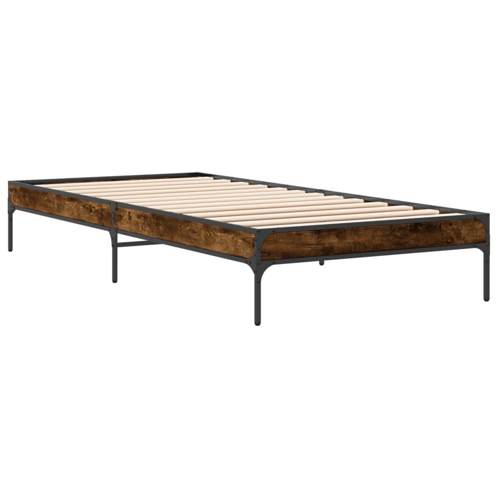 Rama łóżka, łóżko rodzinne, łóżko podwójne, meble do sypialni, rama łóżka, dąb wędzony, 90 x 200 cm, materiał drewnopochodny i metal