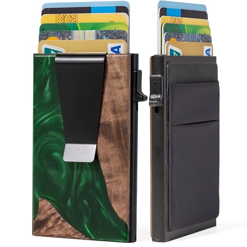 Image of Card Holder Wallets for Men | Slim Aluminum Wallet | RFID Blocking Minimalist Metal Pop Up Wallet | Money Clip & Cash Band | Expandable Compact Plate | Ultra-Thin | Men's Accessories & Gifts for Men