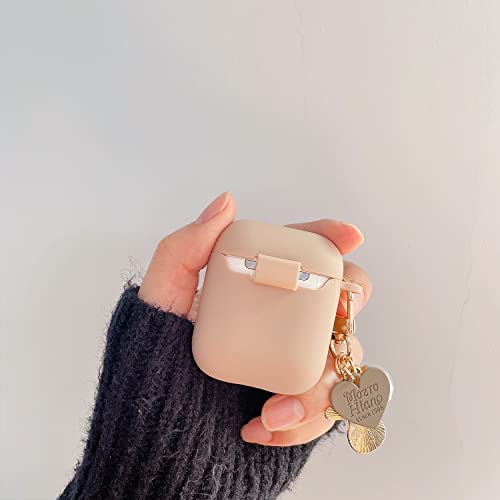 Ownest Compatible For Airpods Case Soft Tpu With Gold Heart Pattern Cute Lucky Ball Keychain Shockproof Cover Case For Girls Woman Airpods 2 &1-Brown #TOP2