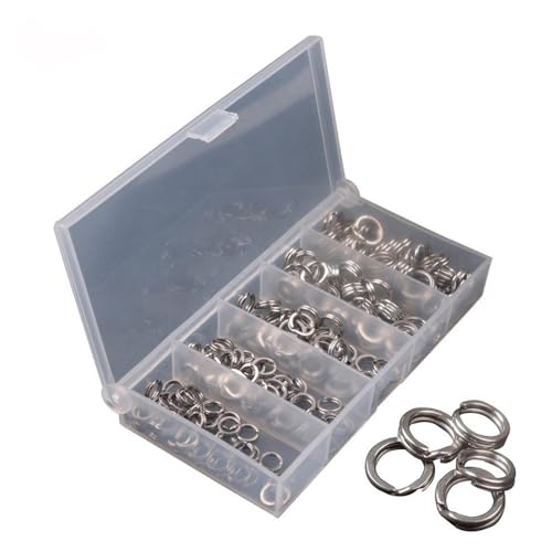 Juego de 200 anillos de acero inoxidable para pesca 5 tamaños miniatura 1