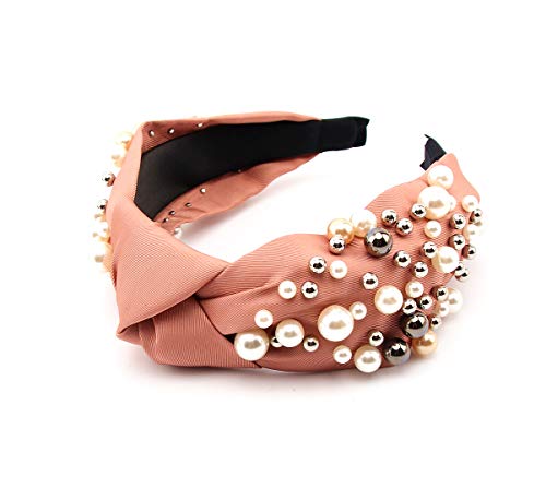 Beaded Headband for Women Black Luxury Faux Pearl Knotted Fashion Design Black Elegant Wedding Wide Hairbands For Girl