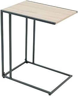 C-Hopetree C-Shaped Side End Coffee Table, Small Slide under Coach Sofa Snack C Table for Laptop, Black Metal Frame, Modern Industrial Wood Look