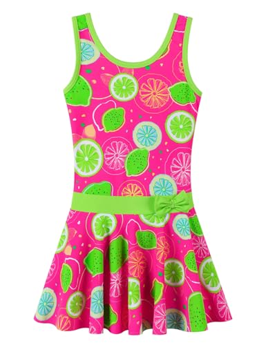 Image of Girls Swimsuit One Piece UPF 50+ Floral Skirted Bathing Suit Modest Beach Swim Dress 3-11 Years