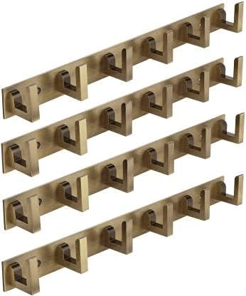 Life Vision Exclusive Extra Long Antique Rust Proof Metal 6 Pin Metal Bathroom Cloth Hooks Hanger Door Wall Robe Hooks Rail for Hanging Keys, Clothes & Towel Pack of 4 Piece Hook Rail