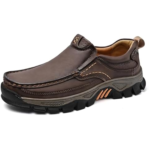 Qidordour Welford Men’s Slip On Leather Loafers Casual Walking Shoes Breathable Lightweight Dress Shoes Dark Brown Cover
