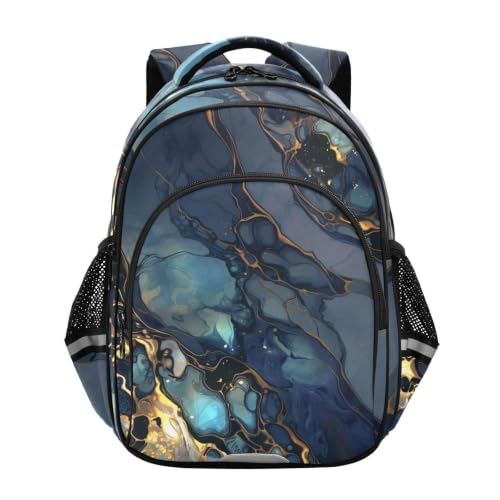 Sac à dos enfant marbre bleu et or pour ecoliers de 3 à 12 ans