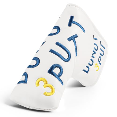 Image of FINGER TEN Golf Putter Headcover 1 Pack With Strong Magnetic Closure, Waterproof Pu Leather Golf Covers Universal Fit For Right & Left Handed Putters Durable Club Protection (White-3 PUTT)