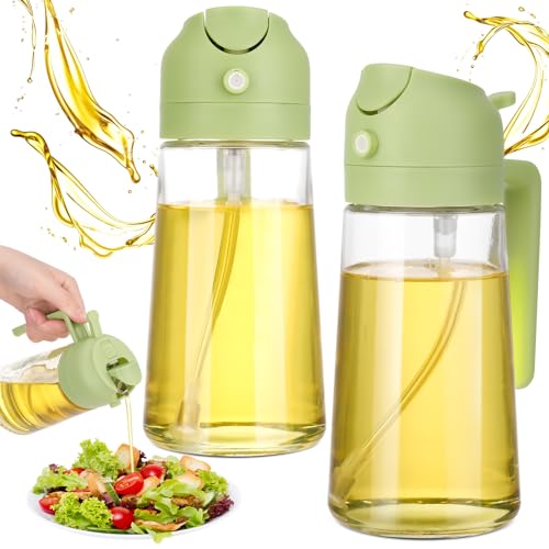 Image of Glass Oil Dispenser for Kitchen,2 in 1 oil Spray Bottle and Olive Oil Dispenser, Oil Sprayer for Cooking Air Fryer 500ML /17OZ for Cooking,Kitchen,BBQ,Air Fryer,Salad,Baking,Green