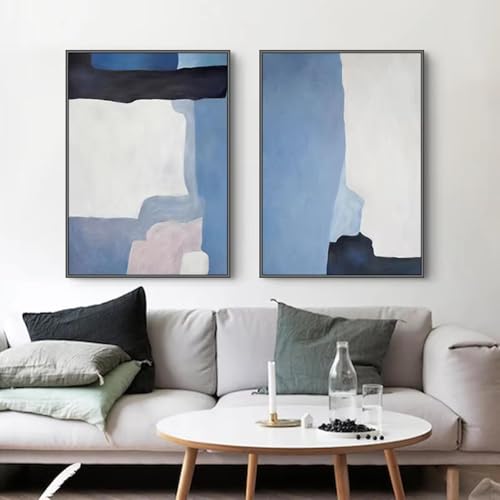 Toile abstraite bleue nordique 70x90cm | Peinture murale moderne sans cadre pour salon