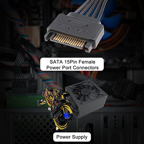 J&D 15 Pin Sata Power Extension Cable (3Pack), Sata Male To Female Cable, Sata Power Cable Extension, 10 Inch, Black (3 Pack) #TOP1