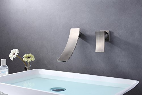 Sumerain Wall Mount Faucet Brushed Nickel,Single Handle Bathroom Sink Faucet With Waterfall Spout #TOP1