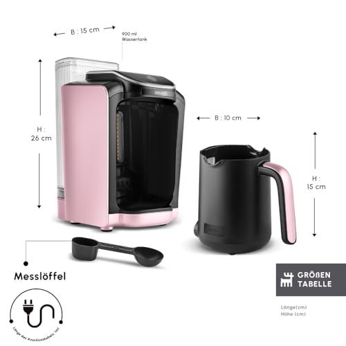 Karaca Hatır Aqua - Automatische Türkische Kaffeemaschine Mit Wassertank, Akustisches Warnsystem, 5 Tassen Türkischer Kaffee Kapazität, 735 Watt - Rose Gold