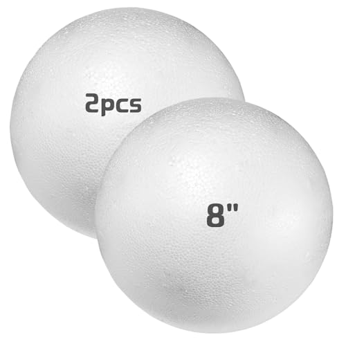 Large Styrofoam Balls 8 Inch 2PC White Foam Balls for Crafts Giant Foam Balls Smooth Solid Round Balls for Arts and Craft Project as Christmas DIY Ornaments (Styrofoam Balls 8in-2pc)