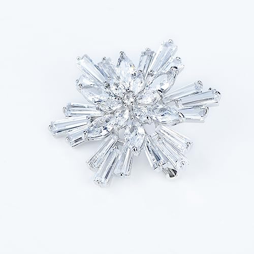 Image of Women's Cubic Zircon Snowflake Brooch Pins Elegant Clear Crystal Ice Flower Lapel Pin Breastpin