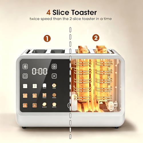 Image of Smart 4-Slice Toaster with Dual Touchscreen & Independent Controls - 1800W Stainless Steel, Wide Slots for 6 Bread Types & Toast Settings + Defrost, Reheat & Single-Slice Modes