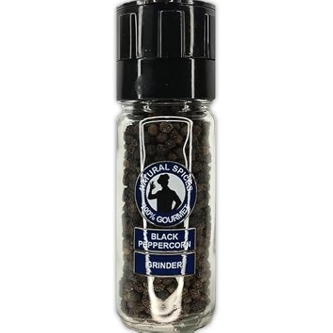 Black Peppercorn with Grinder, Black Tellicherry Peppercorns, Packed in the USA, Organic 100% - Naturally Sterilized, All Natural Black Pepper, NO Steamed, bold natural flavor, natural aroma, Non-GMO, no preservatives Cover