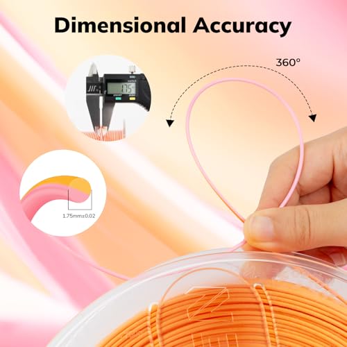 Image of AMOLEN Silk PLA 3D Printer Filament, Dual Color Pink Orange PLA 1.75mm, Shiny Color Change Filament 3D Printing PLA Filament for Most FDM 3D Printer, 1kg Spool(2.2lbs), Peach Orange