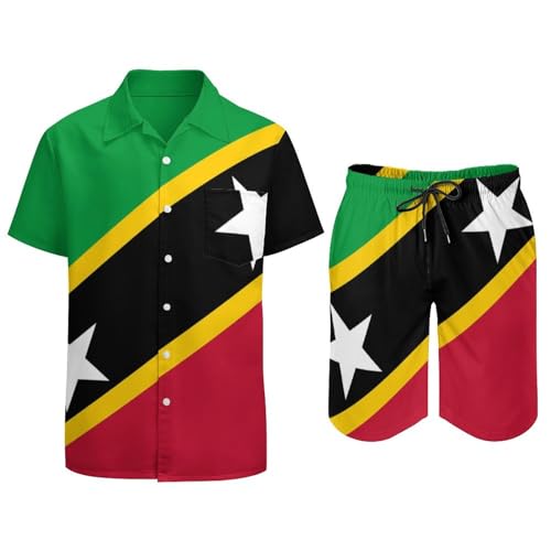 Zakqeik Flag of Palestine Summer Button Down Shirts Set for Men Short Sleeve Beach Shorts Suits 2-Piece Outfit Set3