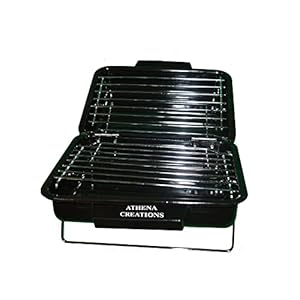 ATHENACREATIONS Charcoal Base Portable Carbon Steel Folding Barbeque Grill Toaster,Black
