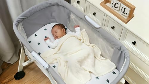 Image of Onacosht Muslin Bassinet Sheets 33 inchx19 inch, 3 Pack, Green, Floral and Cactus | 100% Cotton, Compatible with Mika Micky, KoolaBaby 3-in-1, BabyBond, HARPPA & RICUTON Bedside Bassinets. breathable.