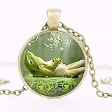 Qualitativ hochwertig. Lazy Frog Logo Anhänger Halskette Happy Smiling Grün Frosch Kröte Einzigartig Rund Vintage Halskette Frauen Schmuck Freund Geschenk