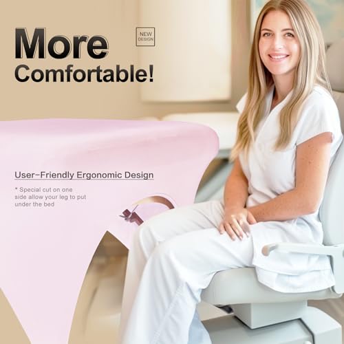 Image of 2-Piece Spa Bed Cover Professional Lash Bed Cover Stretchy Massage Table Cover Beauty Bed Protective Topper, Excellent for Lash Extension, Spa, Massage, Beauty Salon, Wax, Tattoo (Pink)