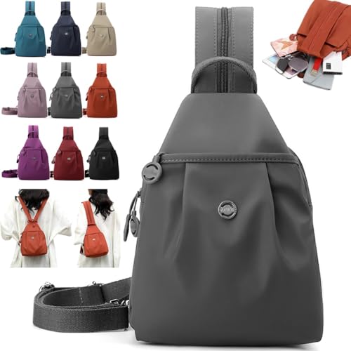 Vovtva Street Lite Chic Versatile Travel Bag, 2025 Backpack Chest Bag Double Zipper Large Capacity, Sling Crossbody Women(Gray)