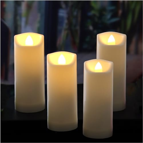 Image of QIDEA 2 inchX5 inch Outdoor Waterproof Flameless Candles with Timer, Battery Operated Flickering Led Pillar Candles, Electric Plastic Fake Candles for Home Garden Wedding Halloween Xmas Decorations 4 Pack