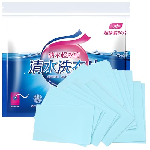 50 Unidades Hojas de Detergente de Lavado Ultra Concentrado para Una Limpieza Profunda,Detergente En Tiras O Toallitas Lavadora， Limpieza y Suavidad para Todo Tipo de Ropa,Detergente para Lavandería